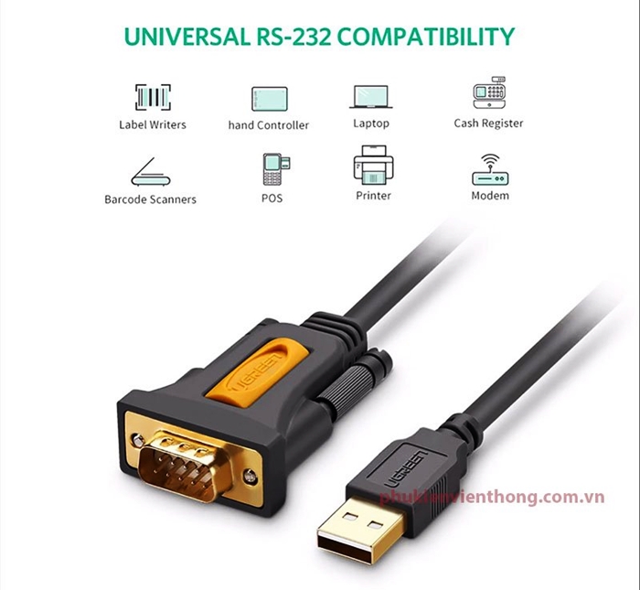 Cáp USB to DB9 RS232 Ugreen 20223 dài 3m chính hãng